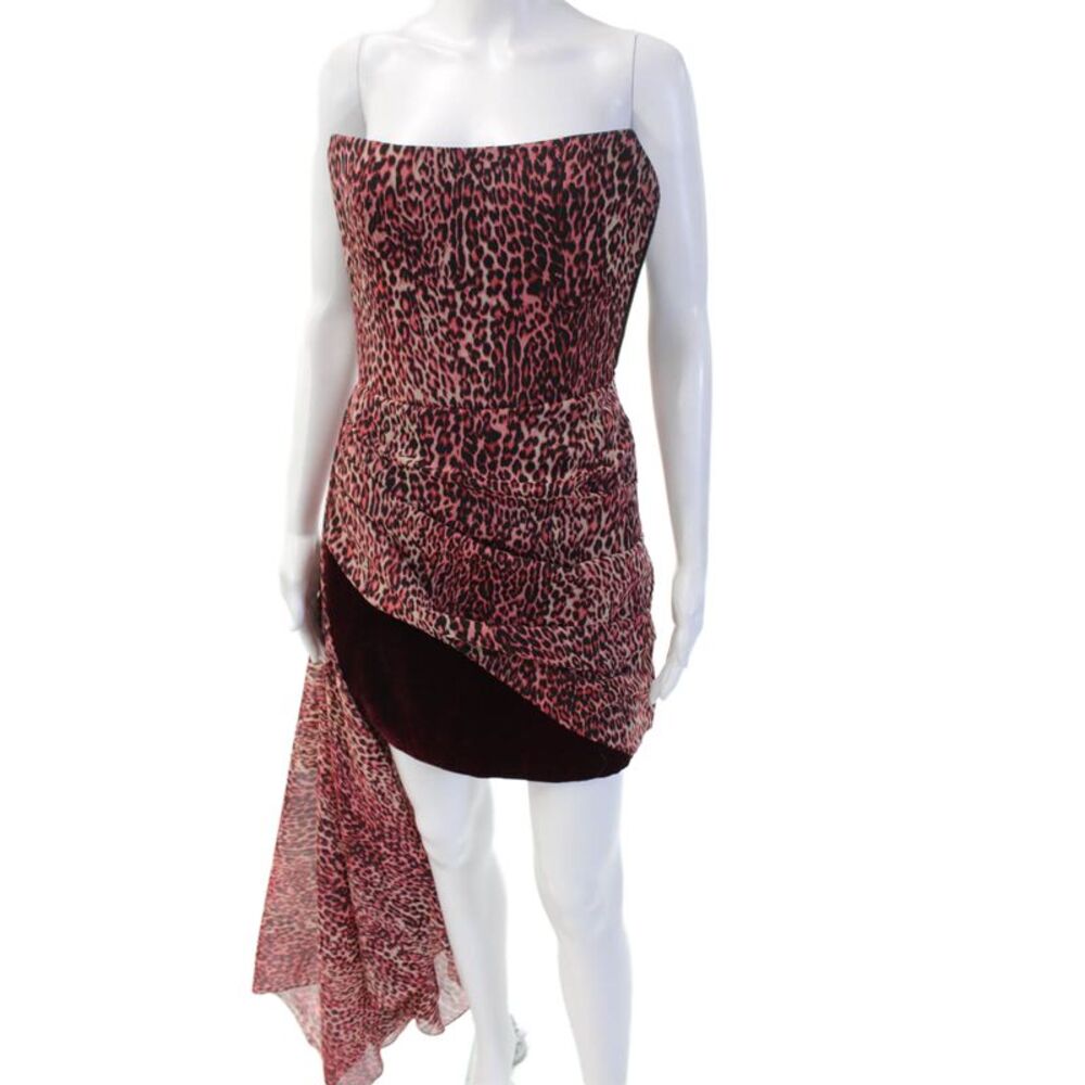 Rasario Women Red Leopard Print Mini Bodycon Dress Sleeveless Size 40